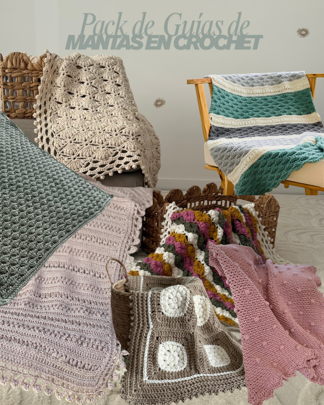 Pack de Mantas en crochet: Incluye 6 diseños para tejer