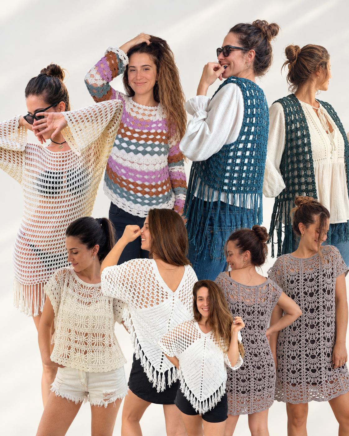 PACK PROYECTOS DE PRIMAVERA VERANO CON LA LINEA MARBELLA: SWEATER VITAMINA | VESTIDO KILIG | REMERON FRESH | CHALECO SIENNA | TÚNICA PIÑA | REMEPONCHO SUMMER | INCLUYE TODO EL MATERIAL EXPLICATIVO DE CADA GUIA